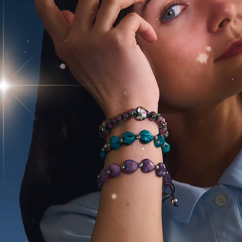 Bouquet noir | Argent sterling 925 | Bracelet en verre Firefly avec diamants et cœurs